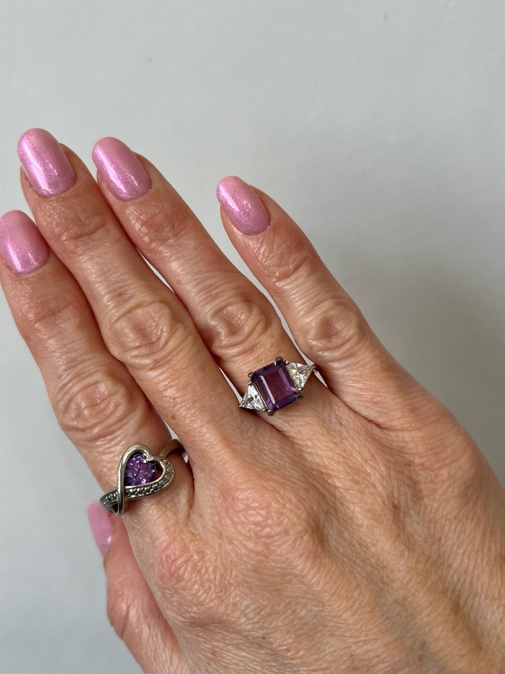 Silver Purple Heart Rings Set of 2